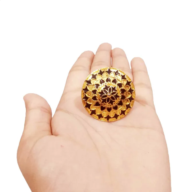 Assamese_Traditional_Gold_Plated_Black_Colour_Japi_Finger-Ring_For_Girls_&_Women